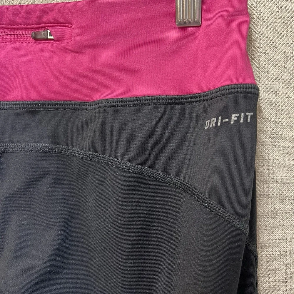 Nike‎ Dri-FIT Running Leggings Womens Medium Black Pink Cropped Zipper Pocket